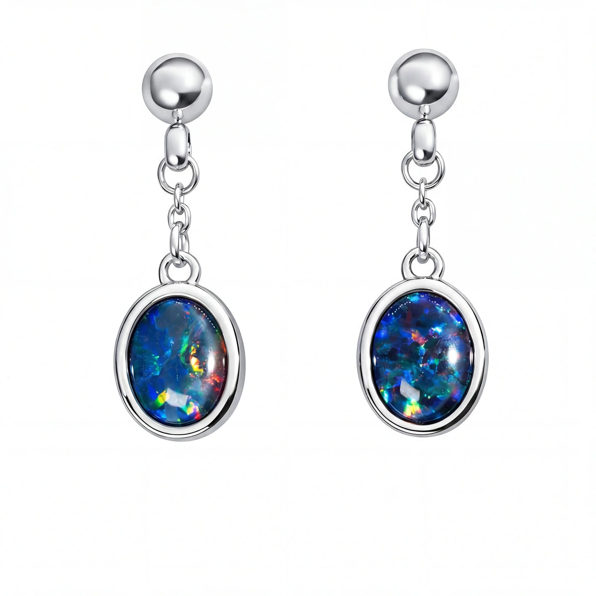 Triplet Opal Earrings in Stainless Steel - Multicolour - Australian Opal Cutters and Pearl Divers