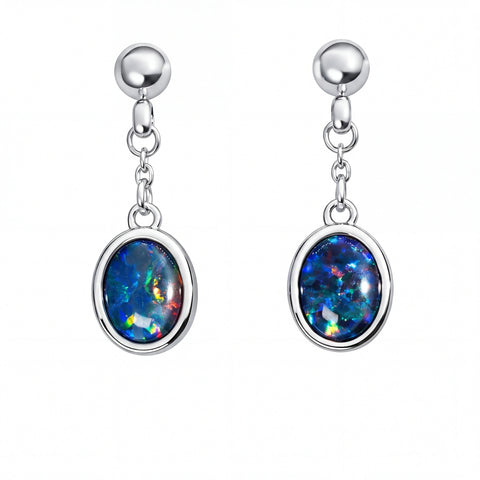 Triplet Opal Earrings in Stainless Steel - Multicolour - Australian Opal Cutters and Pearl Divers