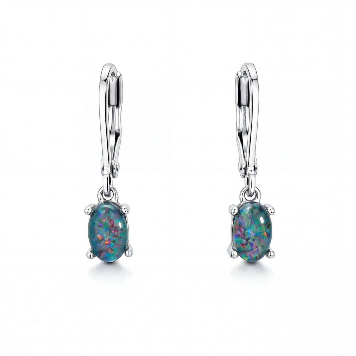 Triplet Opal Earrings in Stainless Steel - Multicolour - Australian Opal Cutters and Pearl Divers