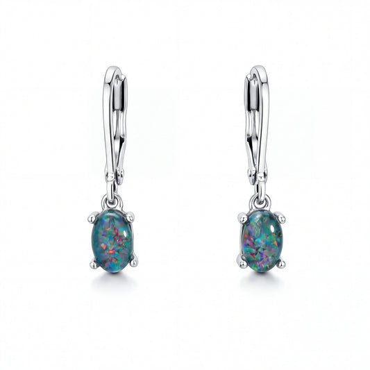 Triplet Opal Earrings in Stainless Steel - Multicolour - Australian Opal Cutters and Pearl Divers