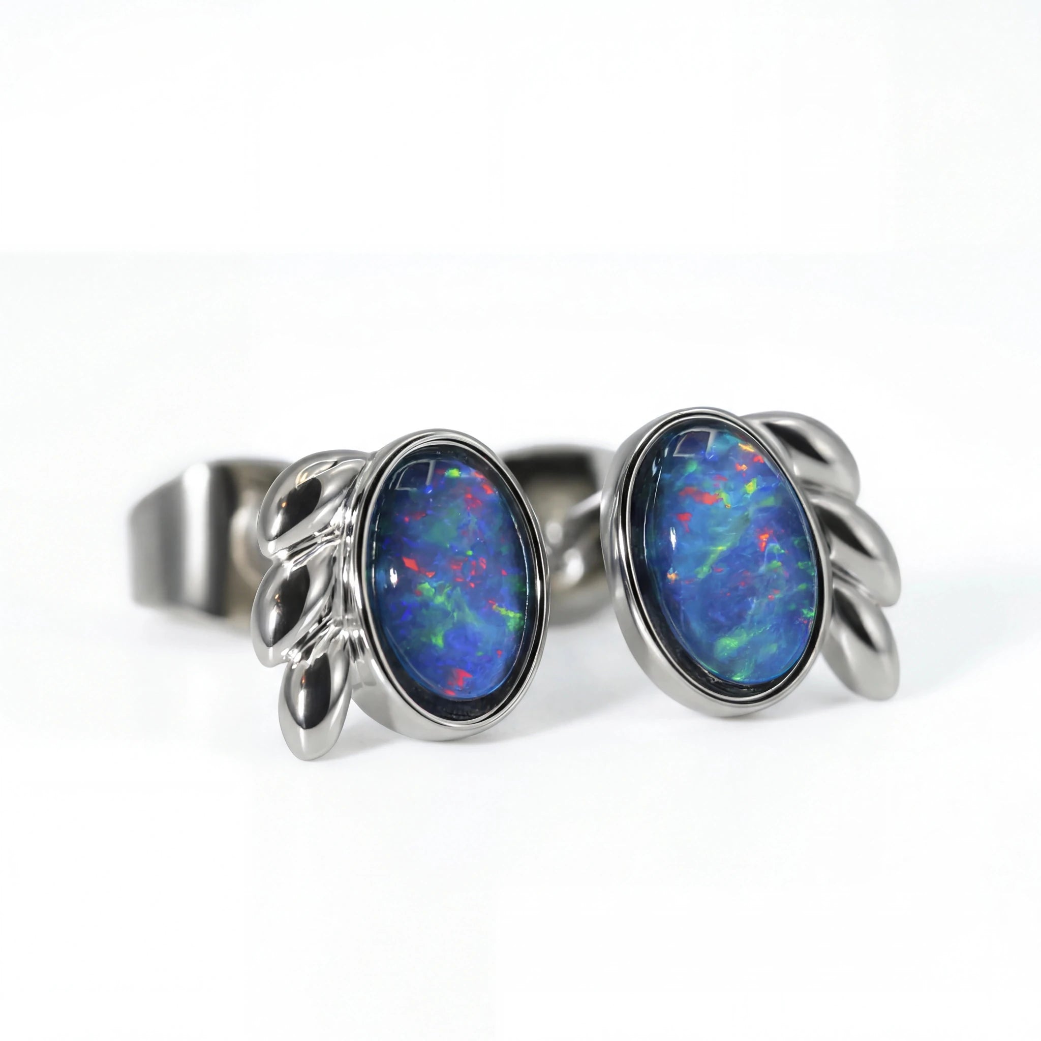 Triplet Opal Earrings in Stainless Steel - Multicolour - Australian Opal Cutters and Pearl Divers