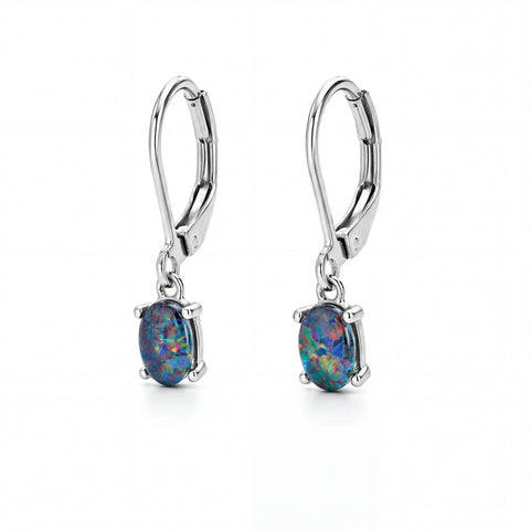 Triplet Opal Earrings in Stainless Steel - Multicolour - Australian Opal Cutters and Pearl Divers