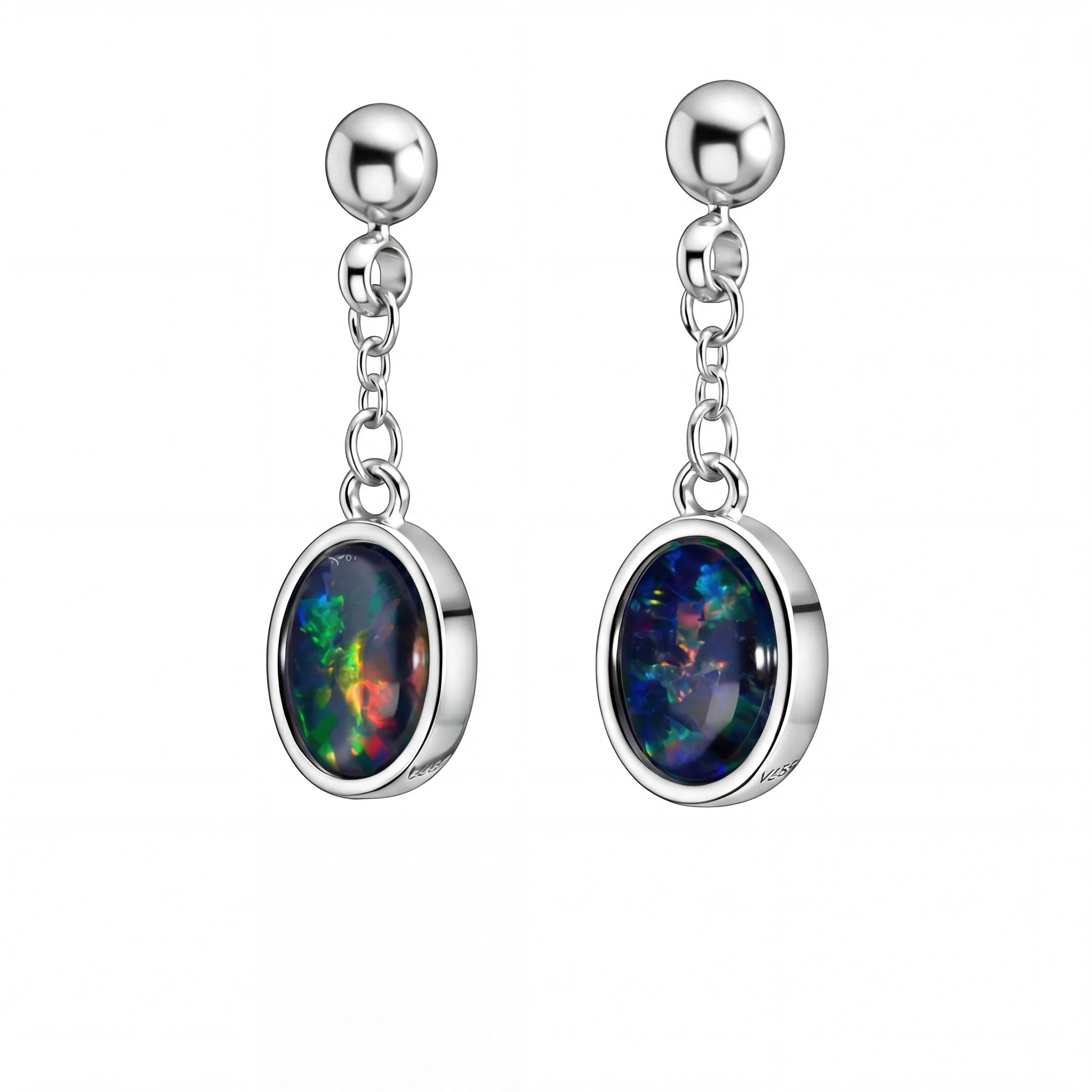 Triplet Opal Earrings in Stainless Steel - Multicolour - Australian Opal Cutters and Pearl Divers