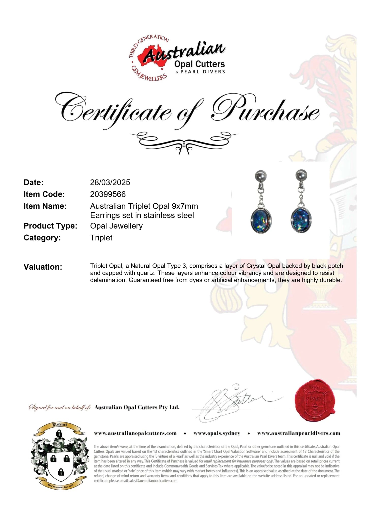 Triplet Opal Earrings in Stainless Steel - Multicolour - Australian Opal Cutters and Pearl Divers