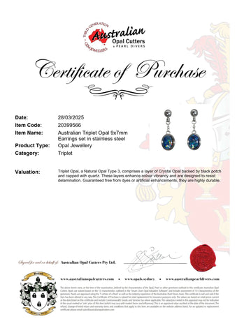 Triplet Opal Earrings in Stainless Steel - Multicolour - Australian Opal Cutters and Pearl Divers