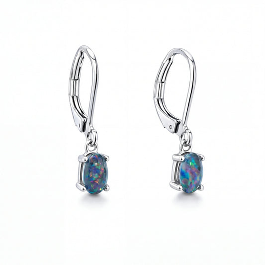 Triplet Opal Earrings in Stainless Steel - Multicolour - Australian Opal Cutters and Pearl Divers
