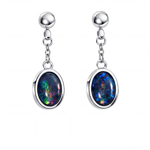 Triplet Opal Earrings in Stainless Steel - Multicolour - Australian Opal Cutters and Pearl Divers