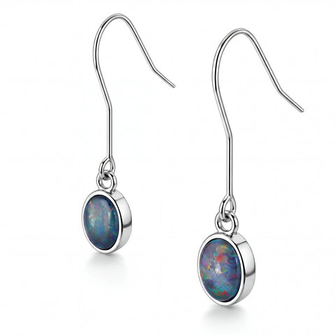 Triplet Opal Earrings in Stainless Steel - Multicolour - Australian Opal Cutters and Pearl Divers