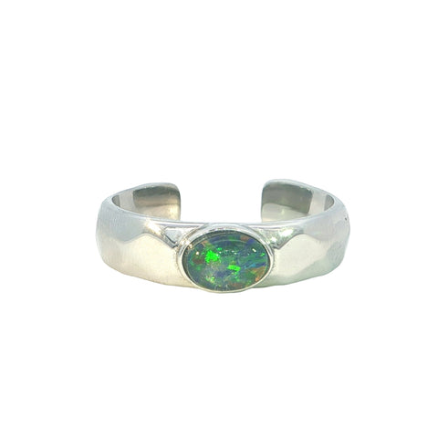 Triplet Opal Mens Ring set in Stainless Steel - Green and Blue - Australian Opal Cutters and Pearl Divers
