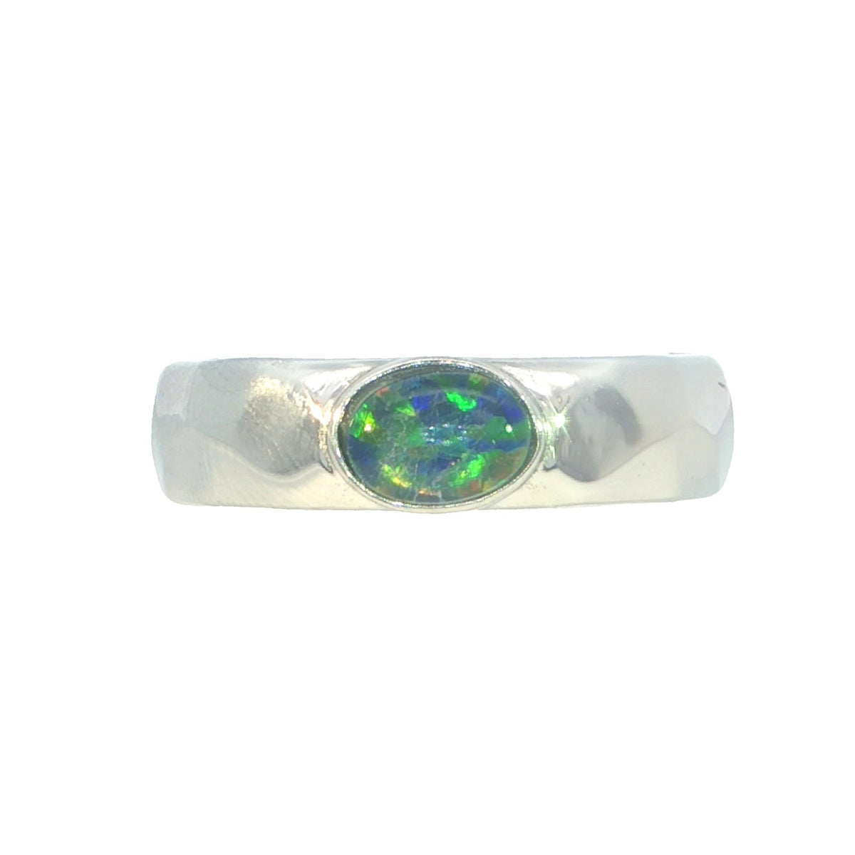 Triplet Opal Mens Ring set in Stainless Steel - Green and Blue - Australian Opal Cutters and Pearl Divers