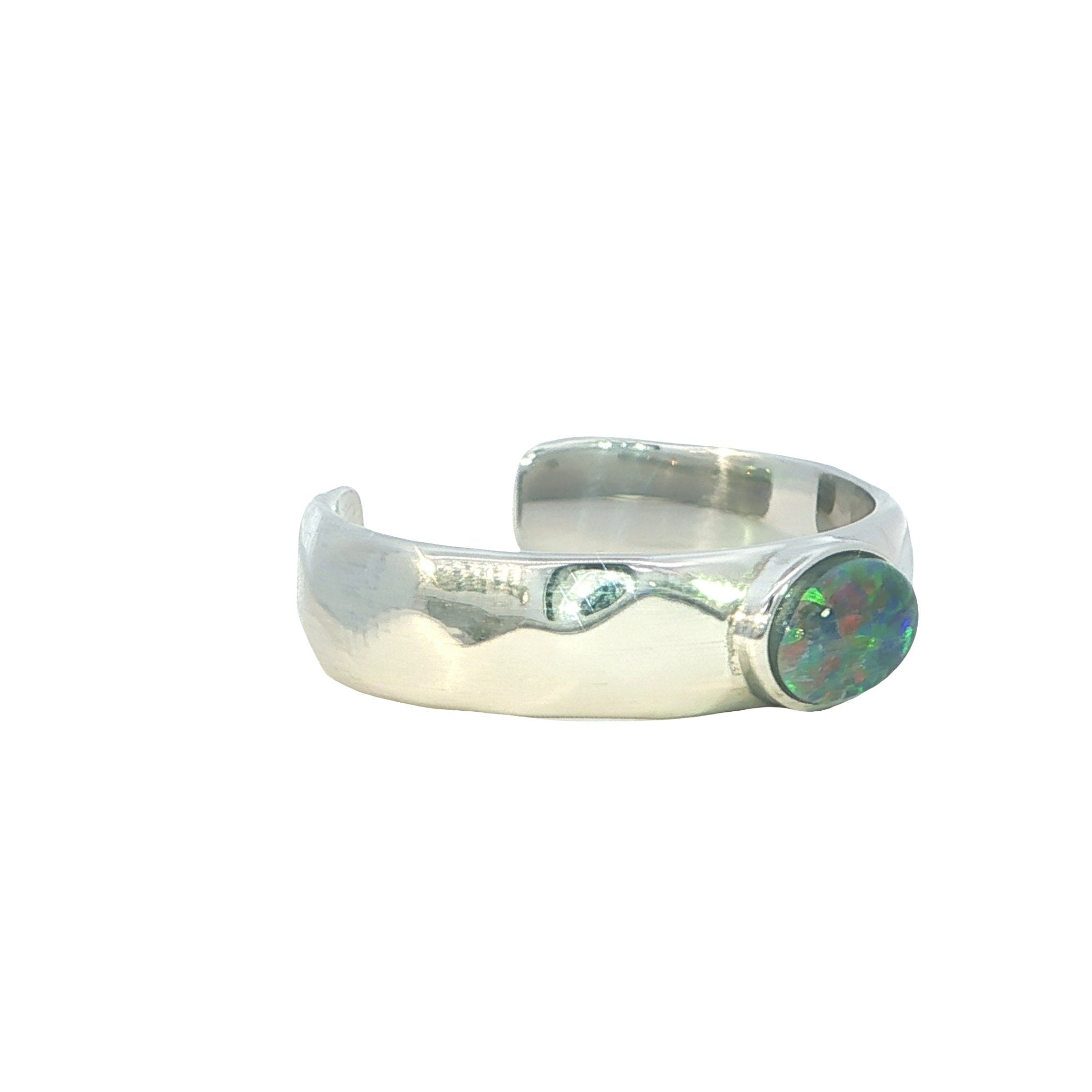 Triplet Opal Mens Ring set in Stainless Steel - Green and Blue - Australian Opal Cutters and Pearl Divers