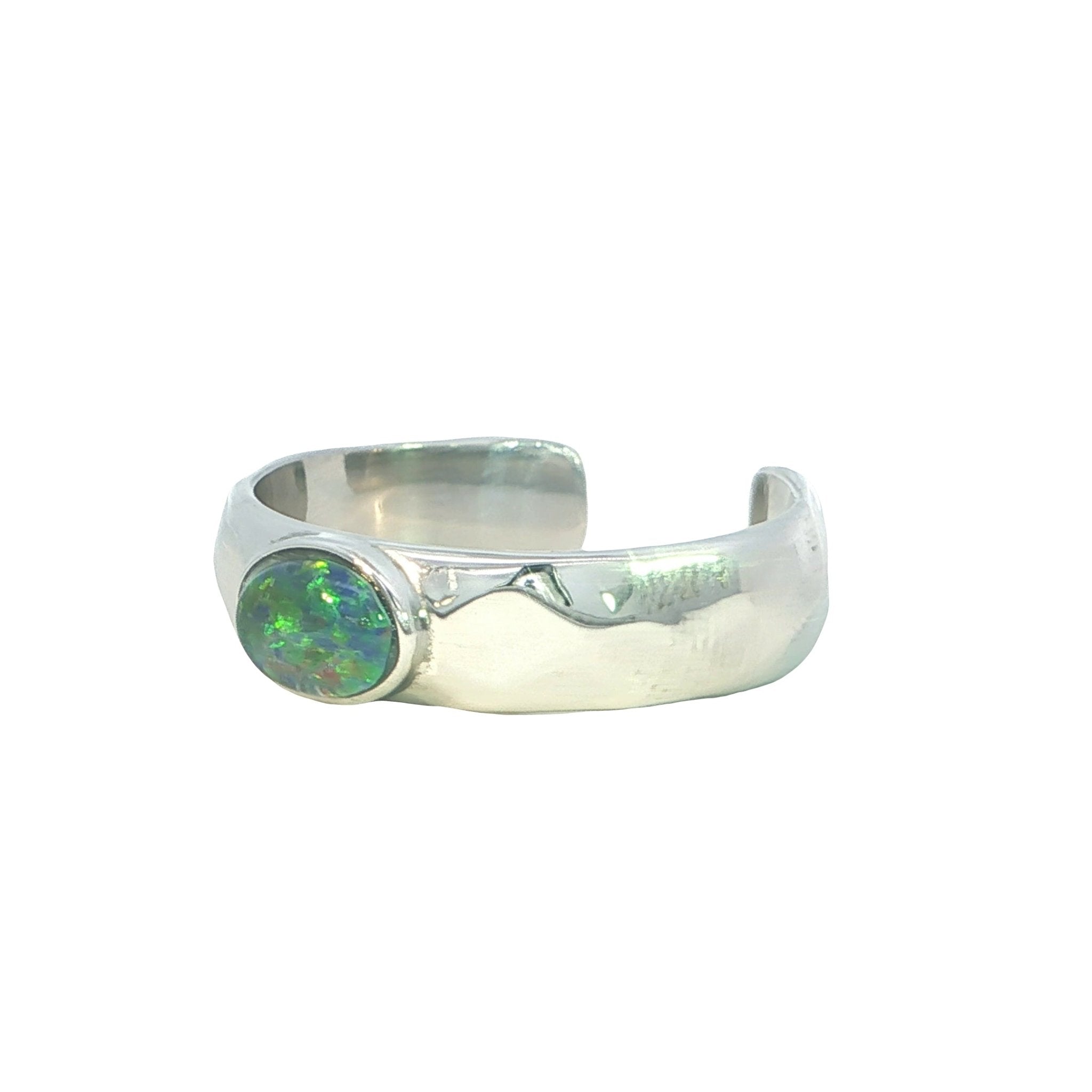 Triplet Opal Mens Ring set in Stainless Steel - Green and Blue - Australian Opal Cutters and Pearl Divers