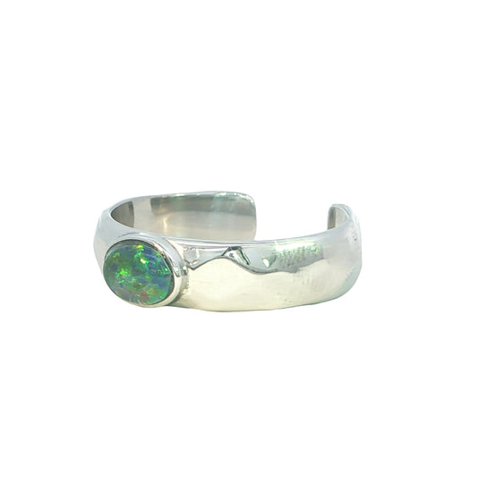 Triplet Opal Mens Ring set in Stainless Steel - Green and Blue - Australian Opal Cutters and Pearl Divers