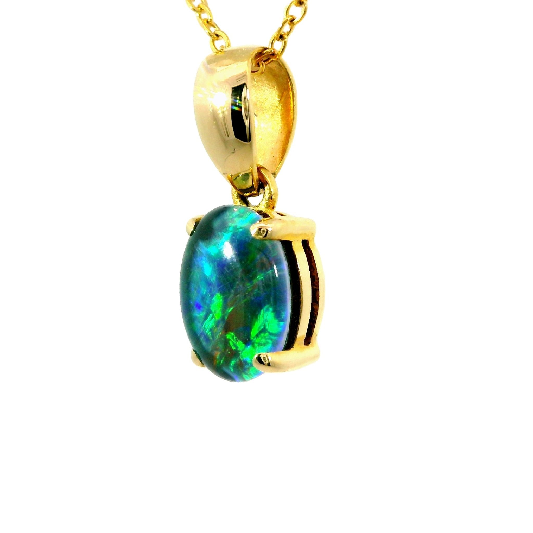 Triplet Opal Pendant in 14K Yellow Gold - Green-Blue - Australian Opal Cutters and Pearl Divers