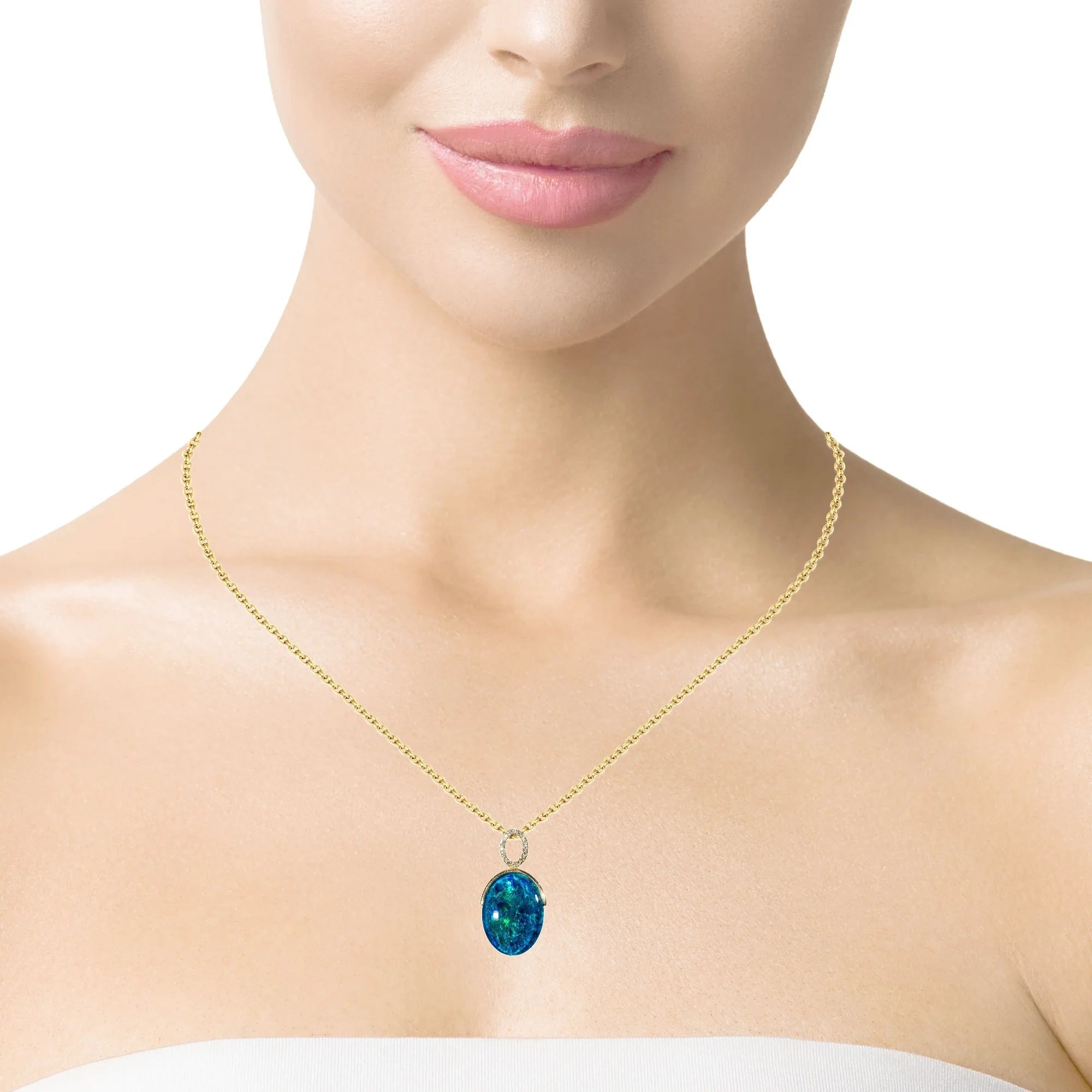 Triplet Opal Pendant in 14K Yellow Gold - Green-Blue - Australian Opal Cutters and Pearl Divers