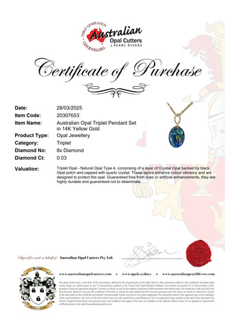 Triplet Opal Pendant in 14K Yellow Gold - Multicolour - Australian Opal Cutters and Pearl Divers