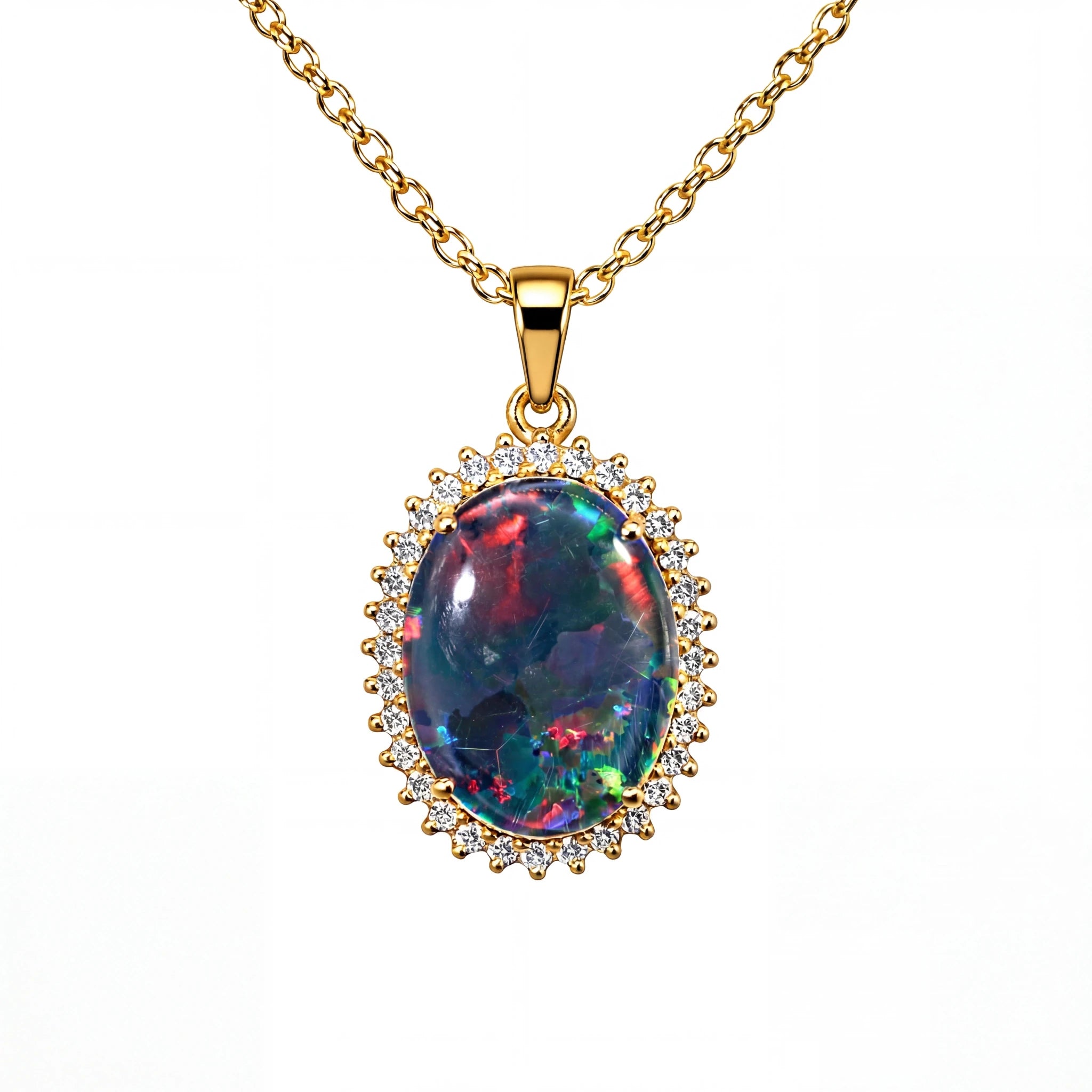Triplet Opal Pendant in 14K Yellow Gold - Multicolour - Australian Opal Cutters and Pearl Divers