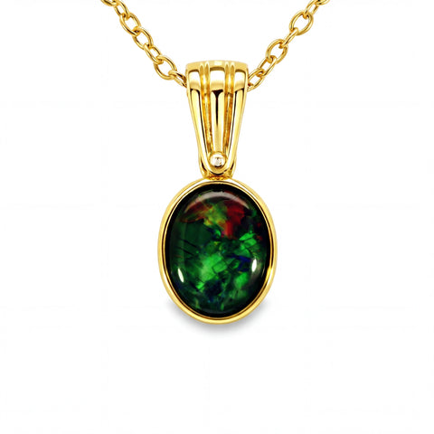 Triplet Opal Pendant in 14K Yellow Gold - Multicolour - Australian Opal Cutters and Pearl Divers