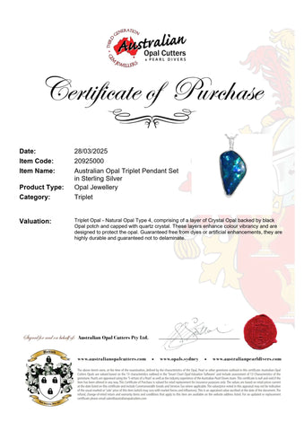 Triplet Opal Pendant in 925 Sterling Silver - Green-Blue - Australian Opal Cutters and Pearl Divers