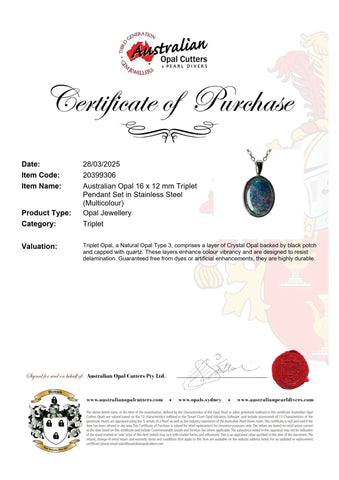 Triplet Opal Pendant in Stainless Steel - Multicolour - Australian Opal Cutters and Pearl Divers
