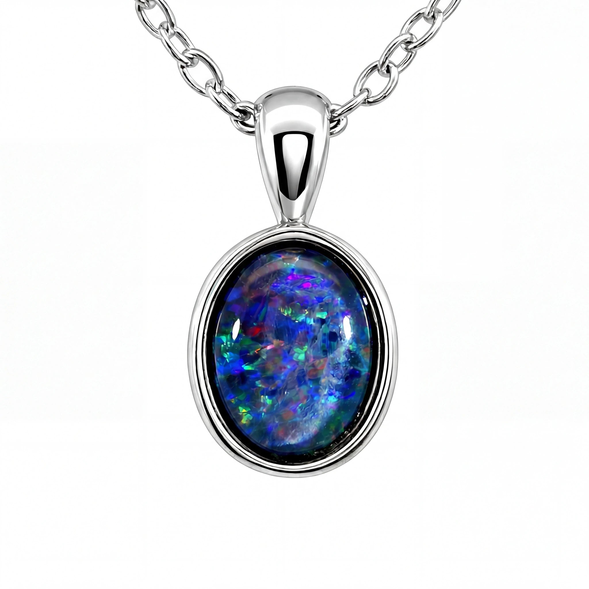 Triplet Opal Pendant in Stainless Steel - Multicolour - Australian Opal Cutters and Pearl Divers