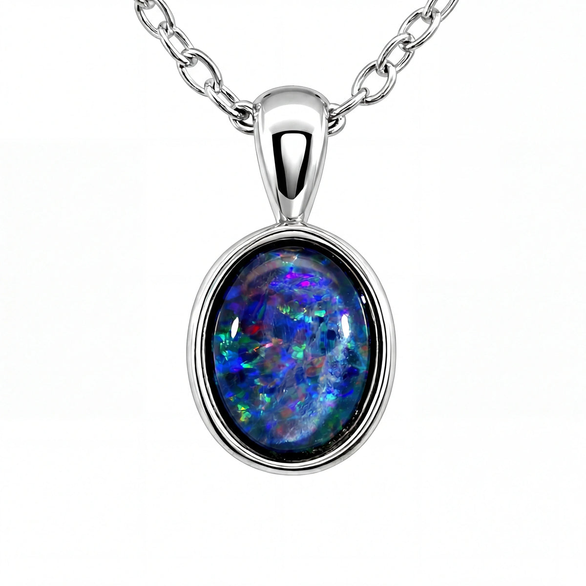 Triplet Opal Pendant in Stainless Steel - Multicolour - Australian Opal Cutters and Pearl Divers