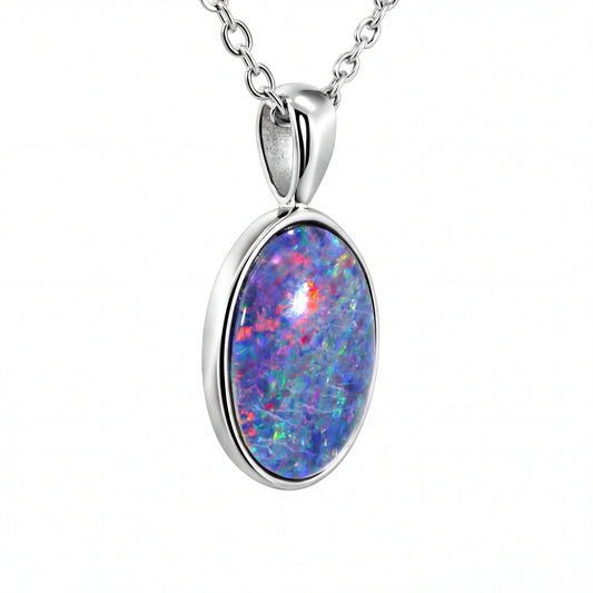 Triplet Opal Pendant in Stainless Steel - Multicolour - Australian Opal Cutters and Pearl Divers