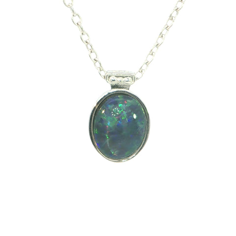 Triplet Opal Pendant set in 925 Sterling Silver - Multicolour - Australian Opal Cutters and Pearl Divers