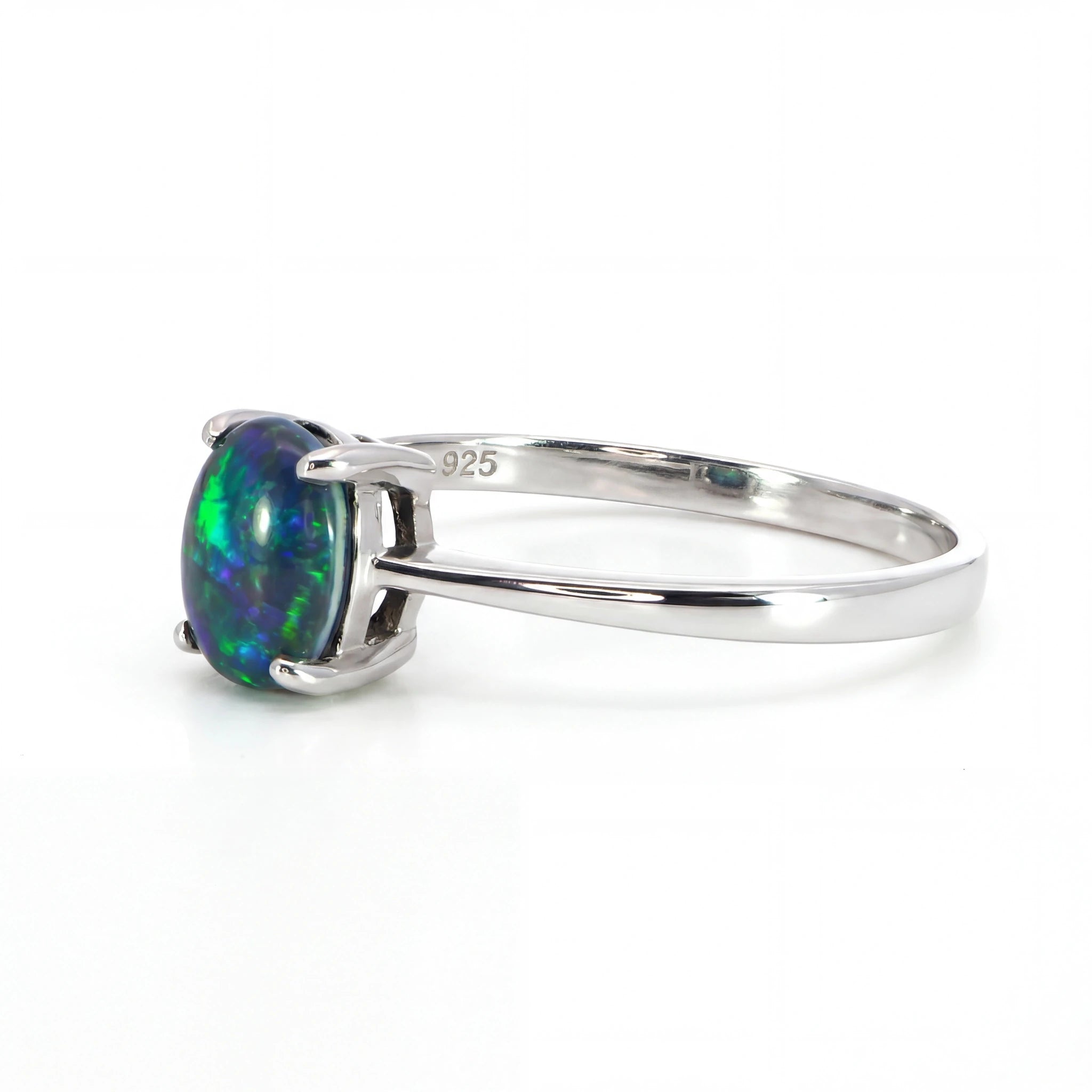Triplet Opal Ring in 925 Sterling Silver - Green and Blue - Australian Opal Cutters and Pearl Divers
