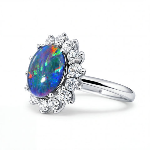 Triplet Opal Ring in Stainless Steel - Multicolour - Australian Opal Cutters and Pearl Divers