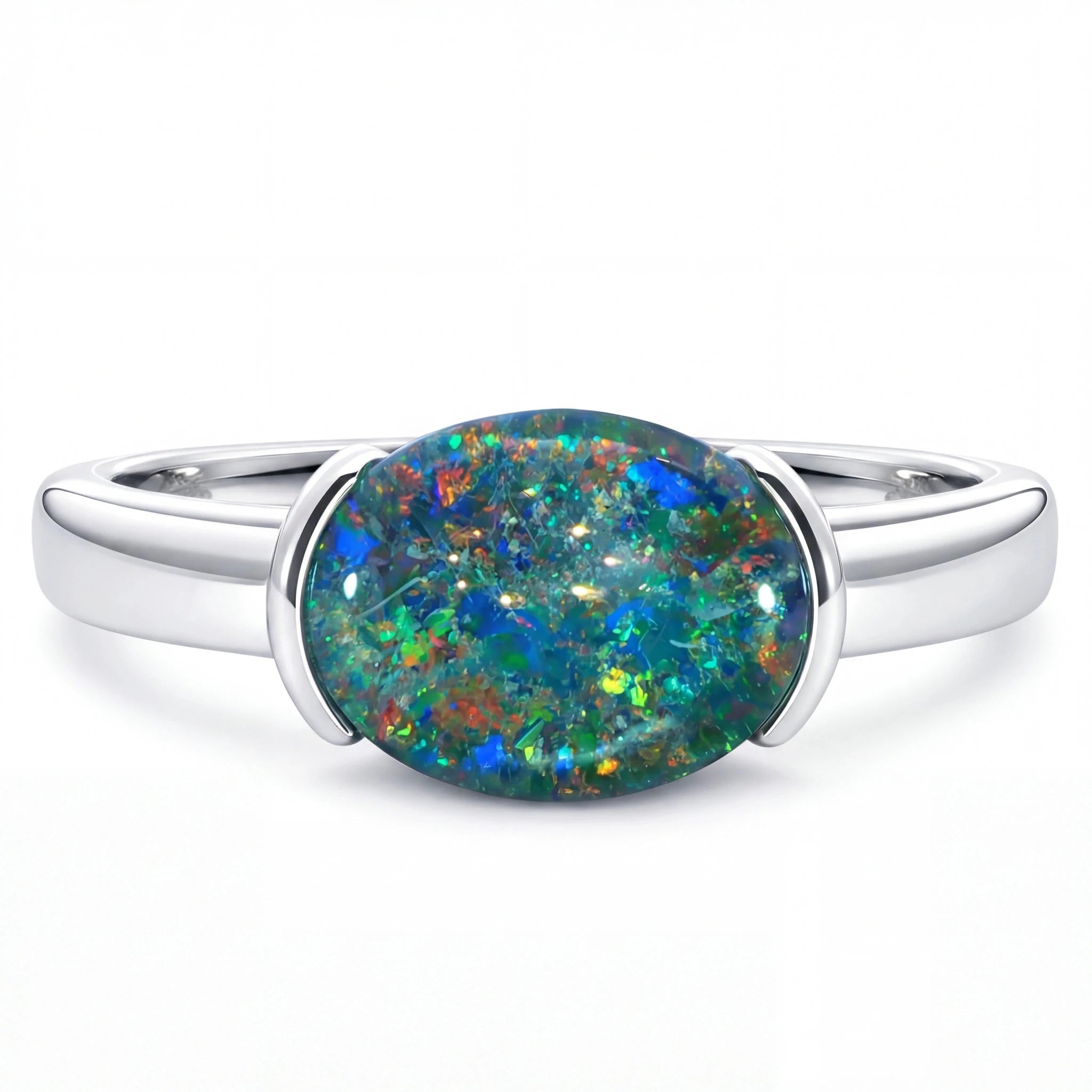 Triplet Opal Ring set in 925 Sterling Silver - Multicolour - Australian Opal Cutters and Pearl Divers
