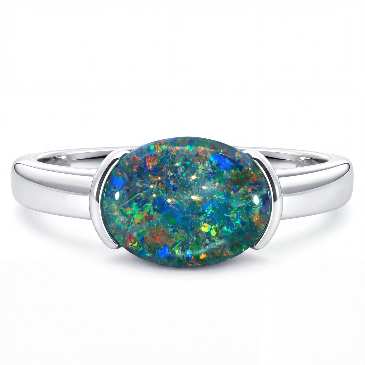 Triplet Opal Ring set in 925 Sterling Silver - Multicolour - Australian Opal Cutters and Pearl Divers