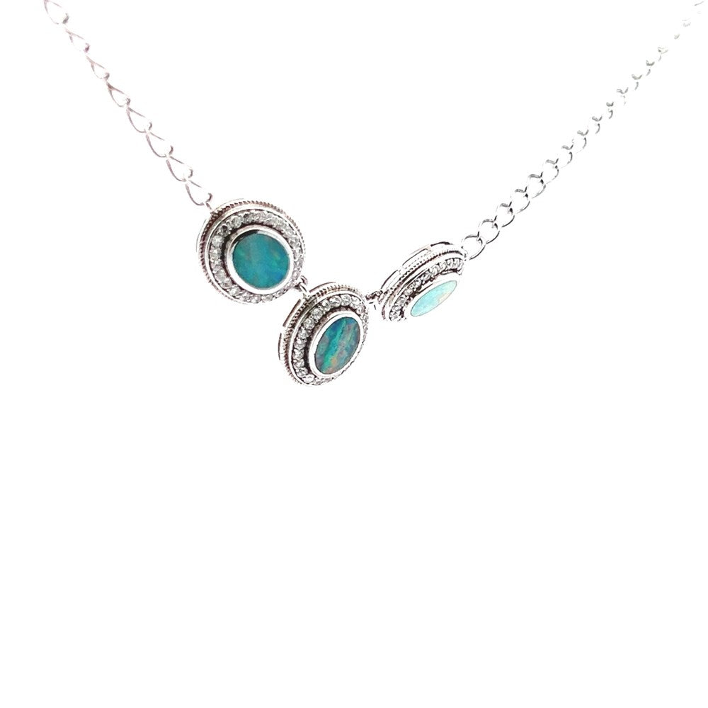 Australian Doublet Opal  3.1 ct Necklace set in 925 Sterling Silver with Cubic Zirconia