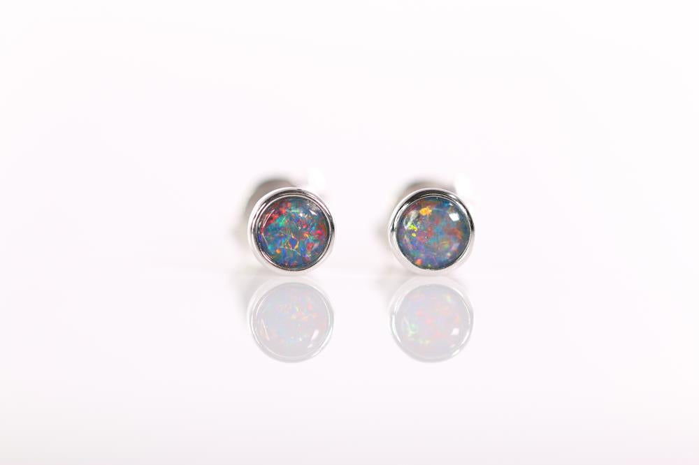 Australian Opal Triplet 4 mm Earrings set in 925 Sterling Silver