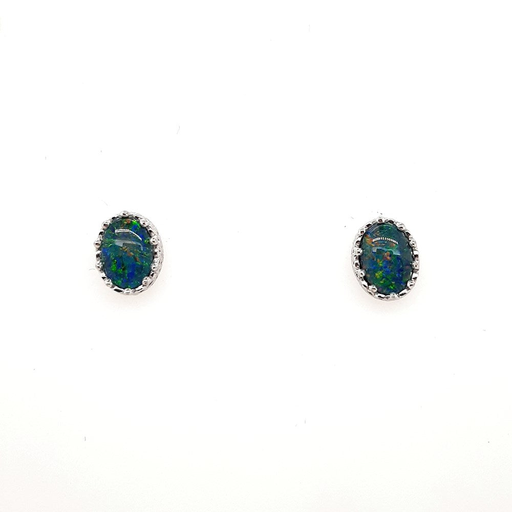 Australian Opal Triplet 7 x 5mm Earrings set in 925 Sterling Silver