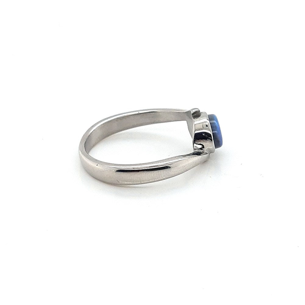 Australian Black Opal 7 x 5 mm Ring set in Stainless Steel