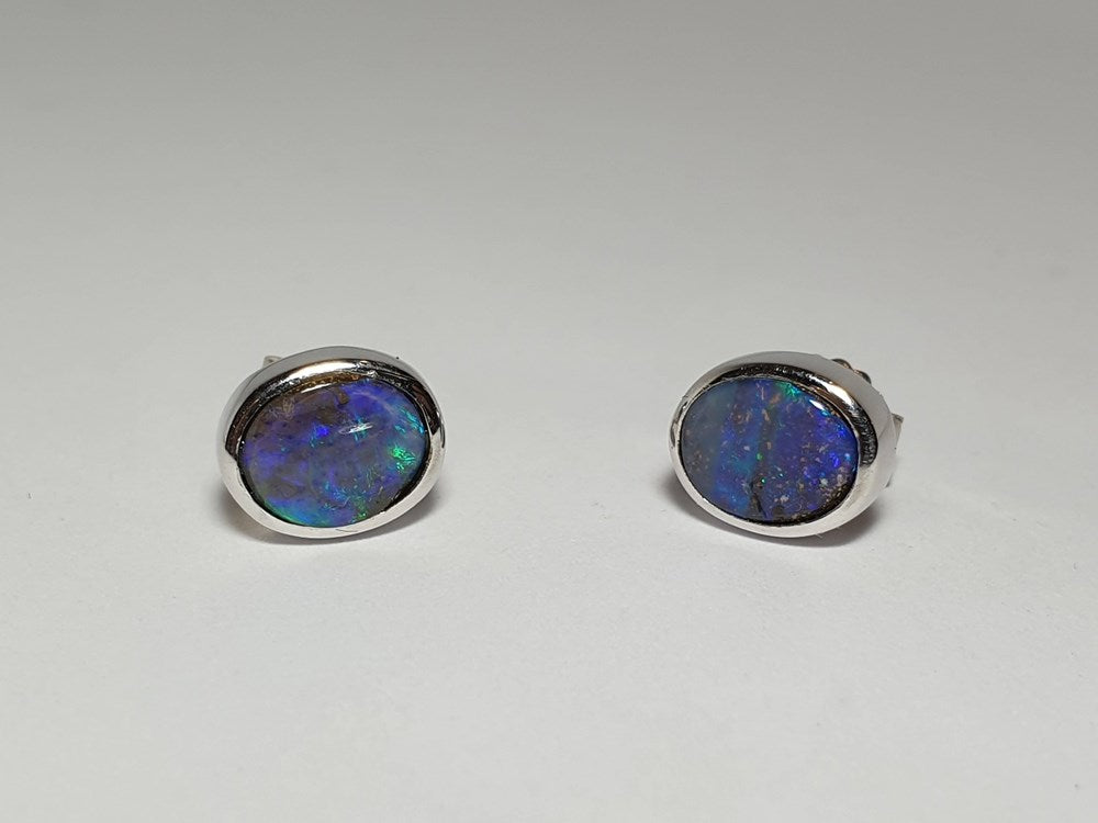 Australian Natural Boulder Opal Earrings set in 925 Sterling Silver