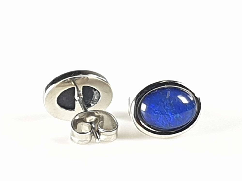 Australian Opal Triplet 8 x 6 mm Earrings set in Stainless Steel