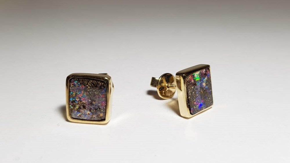 Australian Boulder Opal Earrings set in 14 karat yellow Gold