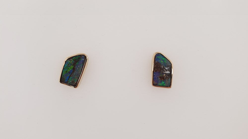 Australian Boulder Opal Earrings set in 14 Karat Yellow Gold