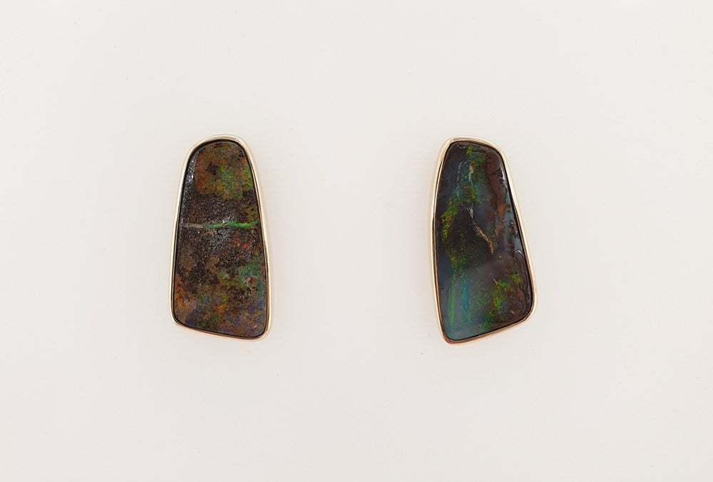 Australian Boulder Opal Earrings set in 14 karat Yellow Gold
