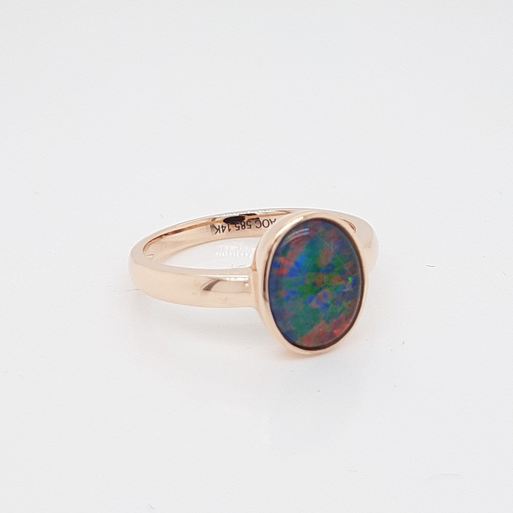 Australian Opal Triplet 10 x 8 mm Ring set in 583 14 Karat Rose Gold