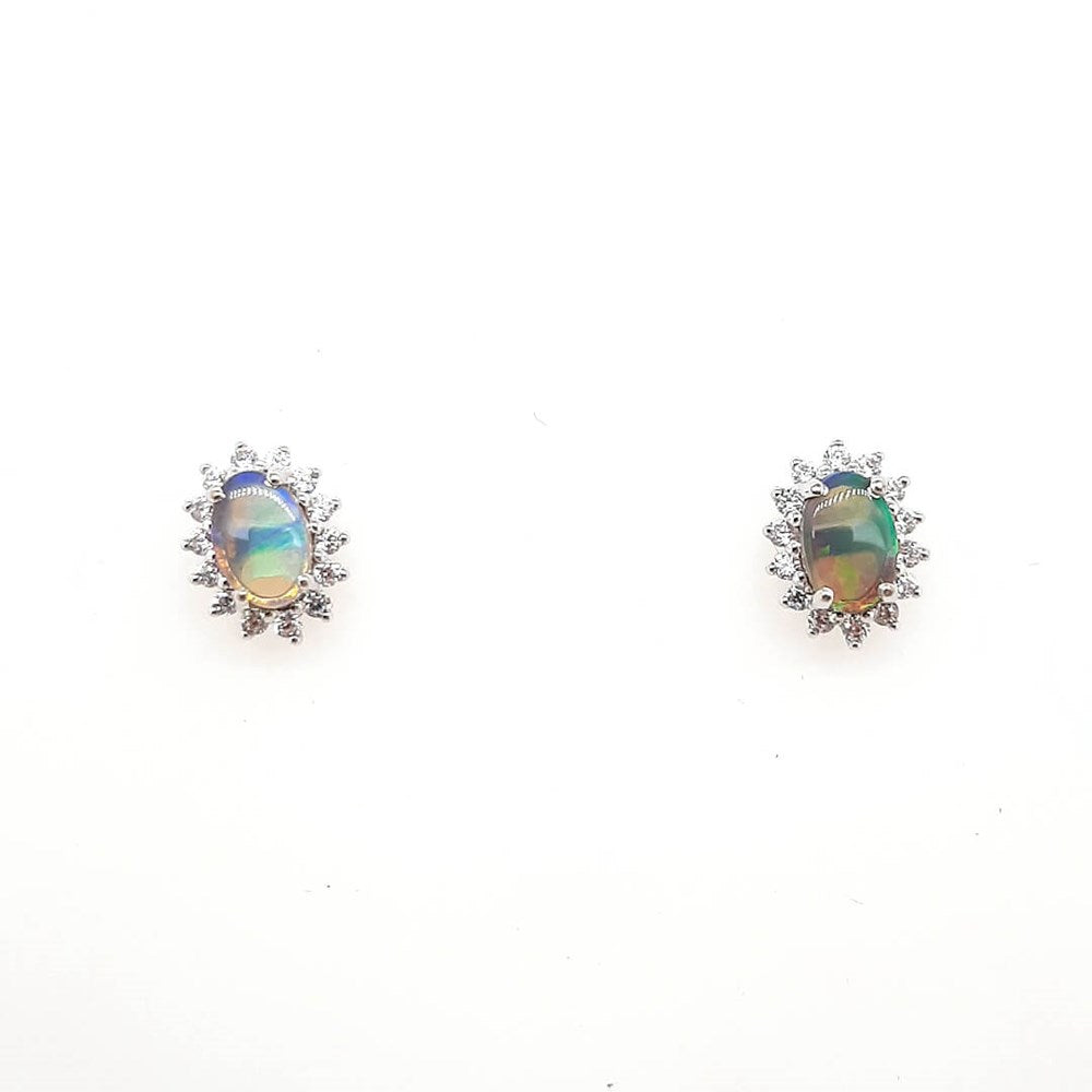 Australian Black Opal Earrings set in 925 Sterling Silver with Cubic Zirconia