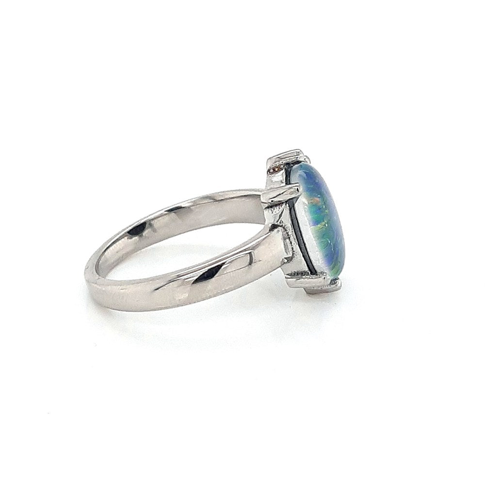 Australian Opal Triplet 11 x 9 mm Ring set in Stainless Steel Size M-N