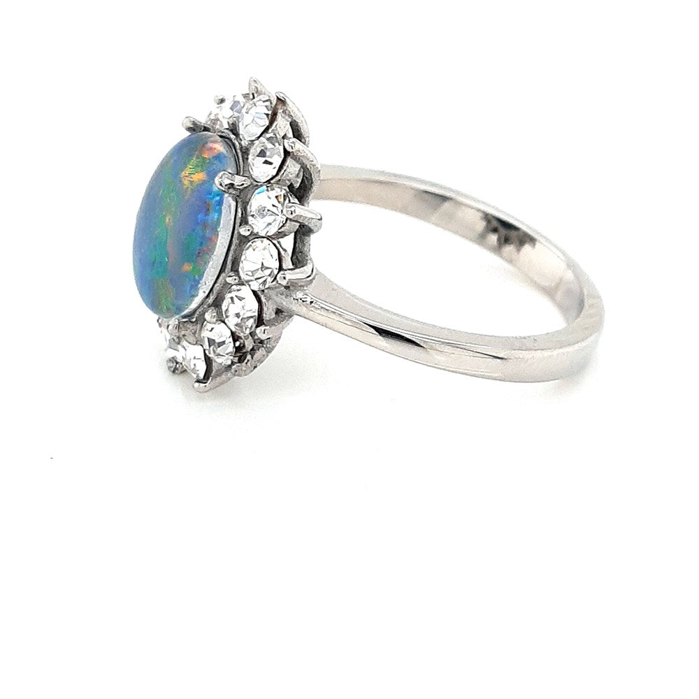 Australian Opal Triplet 10 x 8 mm Ring set in Stainless Steel - Ring Size L/ 1/2 only