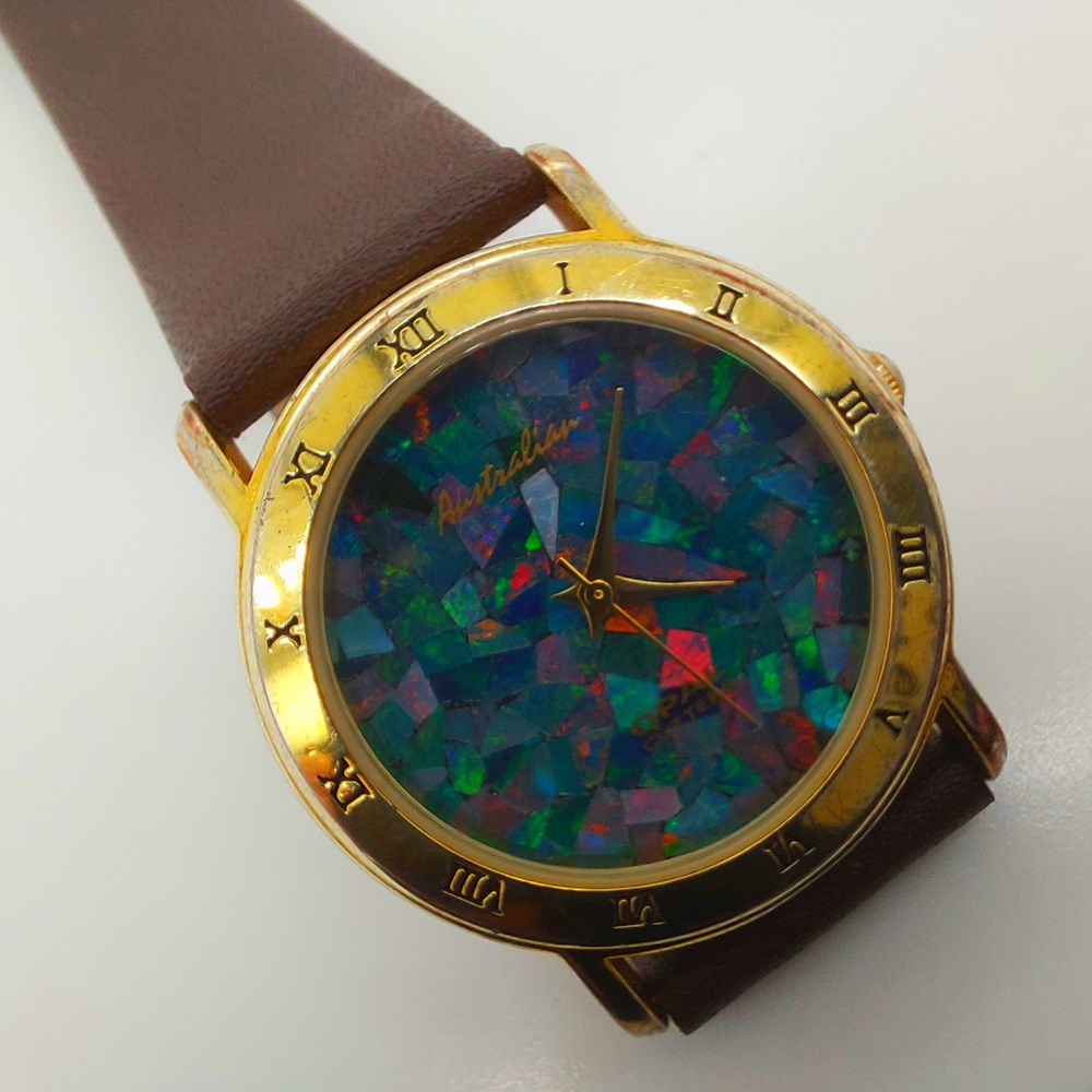 Australian Light Opal Men's Watch 30 mm set in Gold Plated For Men
