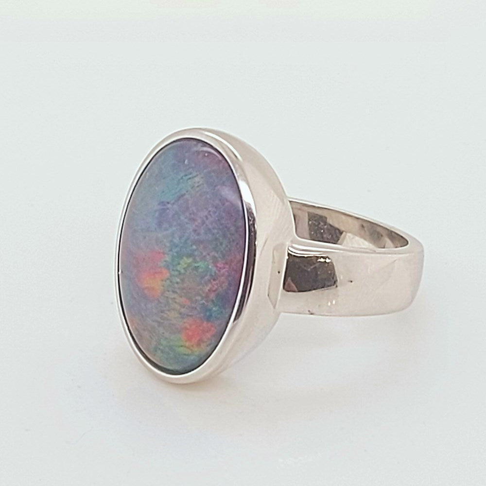 Australian Triplet Opal 6 x 5 mm Ring set in Sterling Silver