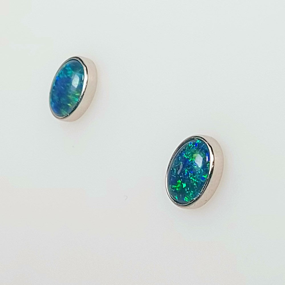 Sterling SIlver (Stamped 925) Triplet Opal Earrings