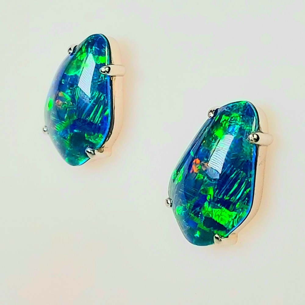 Australian Triplet Opal Earrings set in Sterling Silver