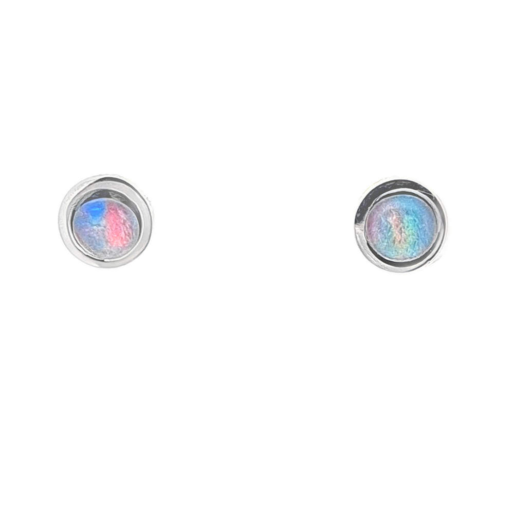 Australian Triplet Opal 4x4mm Earrings Set in Stainless Steel